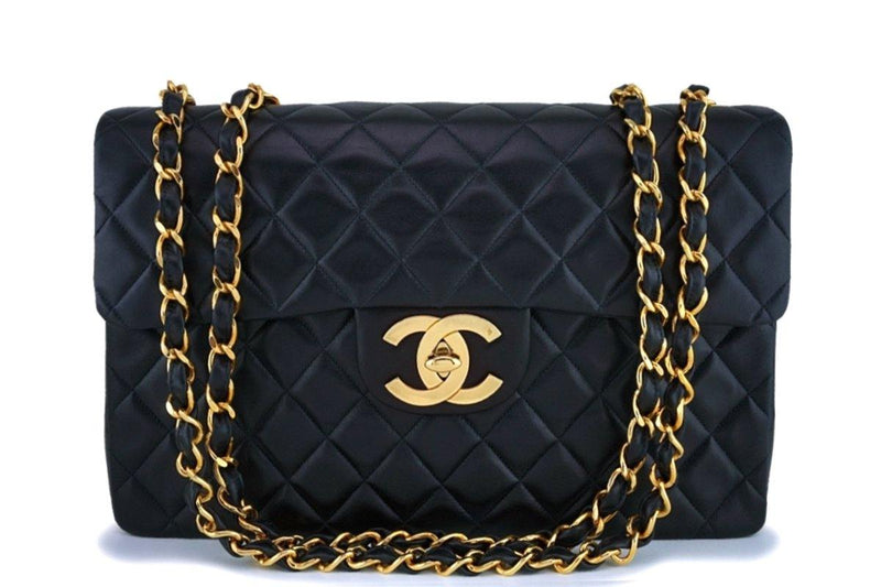 Chanel Black Quilted Lambskin Leather Maxi Vintage Classic Single Flap Bag  Chanel