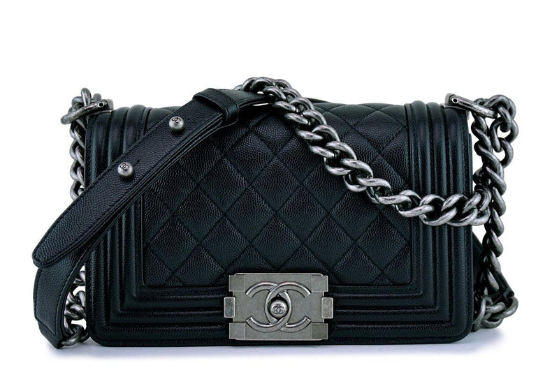 New Chanel Black Caviar Small Boy Classic Flap Bag RHW - Boutique Patina