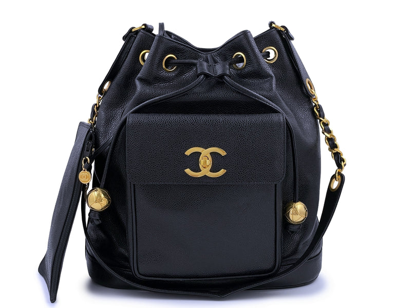 CHANEL backpack bag with pouch CC turn lock vintage Caviar Leather Beige
