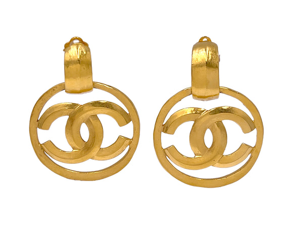 Chanel Vintage 96P Door Knocker Style CC Circle Logo Dangle Earrings - Boutique Patina