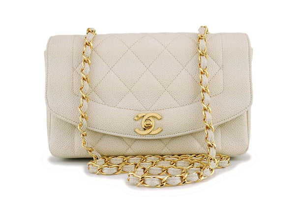 *rare* Chanel Beige Vintage Caviar Small Diana Classic Flap Bag 24k GHW - Boutique Patina