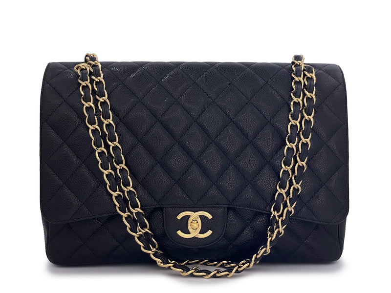Authentic CHANEL Lambskin Double Chain Flap Maxi Size Bag Dark Brown/SHW
