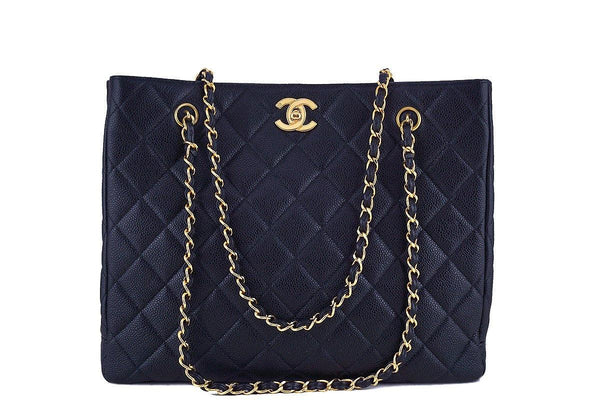 Chanel Black Caviar Classic Quilted Shopper Tote Bag - Boutique Patina