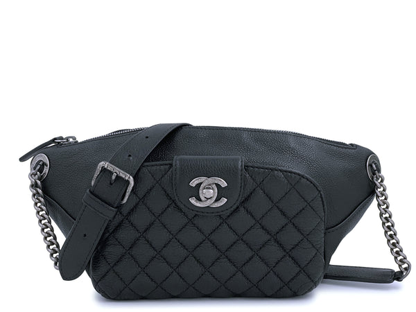 Chanel Black Grained Calfskin Quilted Classic Front Pocket Fanny Pack Belt Bag RHW - Boutique Patina