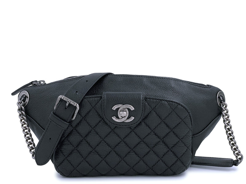 Chanel Black Quilted Aged Glazed Calfskin Easy Flap Bag Ruthenium