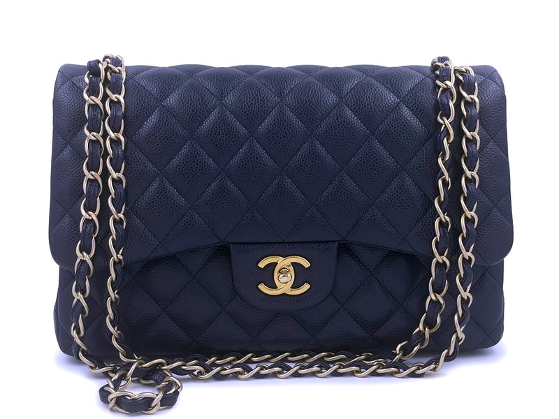Chanel Beige Quilted Caviar Leather Classic Jumbo Double Flap Bag