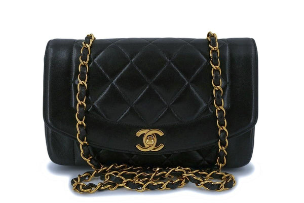 Chanel Vintage Black Lambskin Small Diana Flap Bag 24k GHW - Boutique Patina