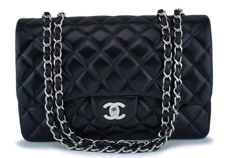 Chanel Black Lambskin Classic Jumbo Flap Bag SHW - Boutique Patina