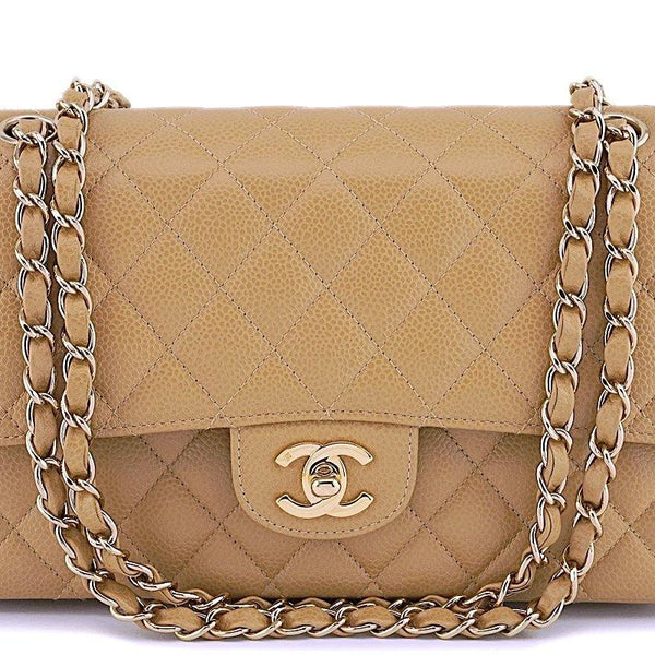 Chanel Classic Double Flap Bag in Beige Caviar GHW