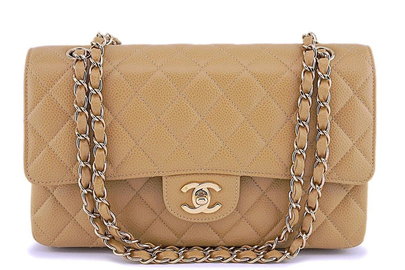 rare* Chanel Camel Beige Caviar Medium Classic Double Flap Bag 24k