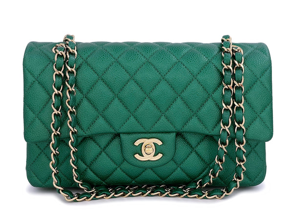 18S Chanel Iridescent Pearly Emerald Green Caviar Medium Classic Double Flap Bag GHW - Boutique Patina