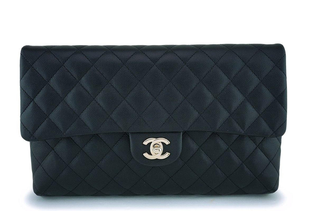 NIB 19B Chanel Black Caviar Timeless Classic Flap Clutch Bag GHW