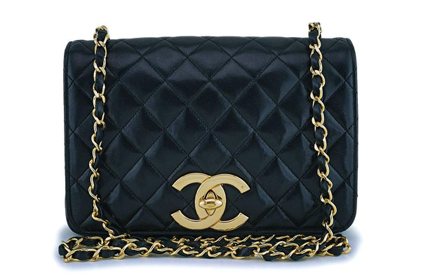 Rare Chanel Vintage Black Lambskin Big CC Small Classic Flap Bag 24k GHW - Boutique Patina