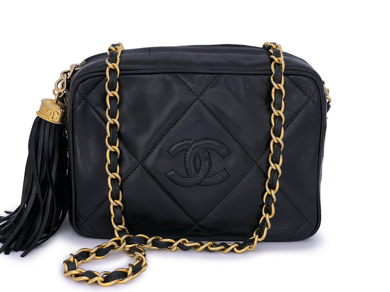CHANEL Quilted Leather Tassel Camera Bag Black