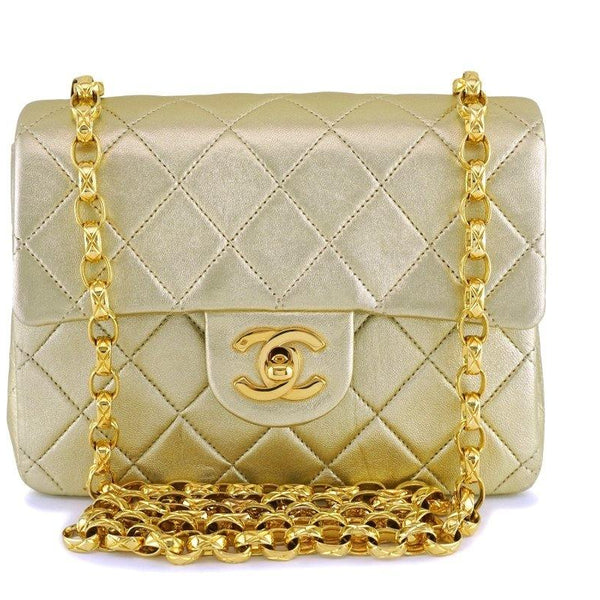 Chanel Vintage Gold Lambskin Classic Square Mini Flap Bag 24k