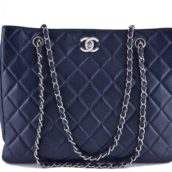 Chanel Caviar Navy Blue Classic Quilted Shopper Tote Bag Boutique Patina