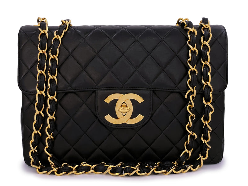 Chanel 1996 Vintage Black Jumbo Classic Flap Bag 24k GHW Lambskin - Boutique Patina