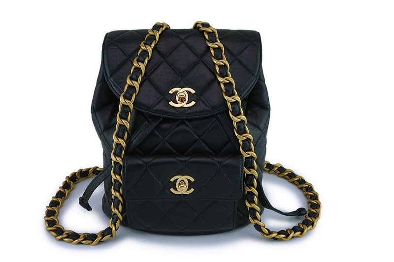 Chanel Vintage Black Lambskin Classic Quilted Backpack Bag 24k GHW