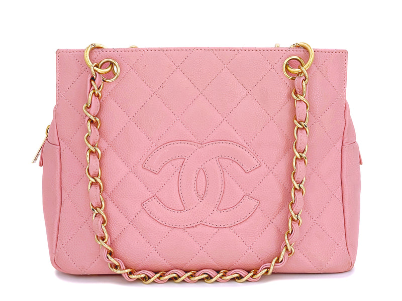 CHANEL Logo Chain Shoulder Tote Bag Canvas White Gold-Plated