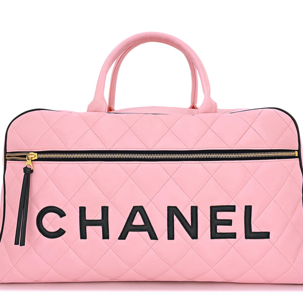 Chanel 1995 Vintage Pink XL Large Duffle Bowler Lettered Logo Bag –  Boutique Patina