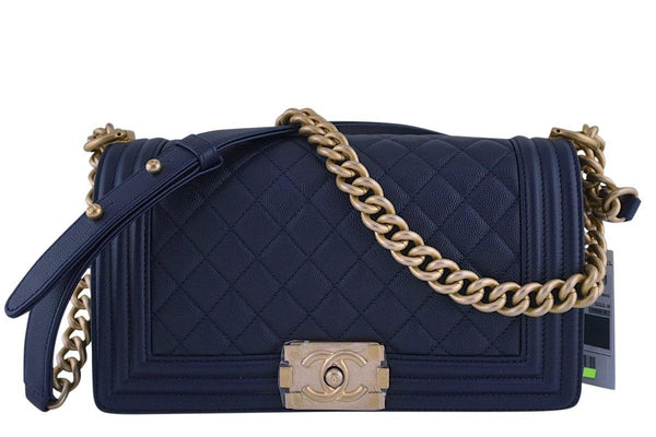 NWT 17A Chanel Navy Blue Caviar Boy Flap Bag GHW - Boutique Patina