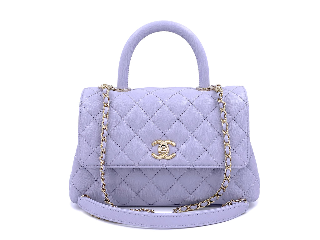 NIB 21K Chanel Lavender Caviar Coco Handle Flap Bag Small