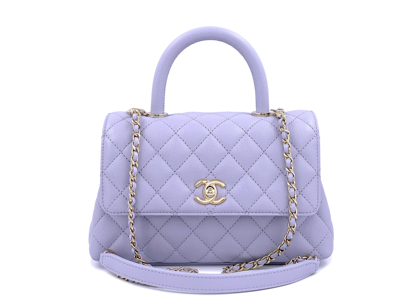 NIB 21K Chanel Lavender Caviar Coco Handle Flap Bag Small Purple