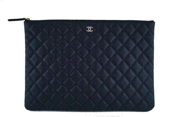 NIB Chanel Black Caviar Classic Quilted Large O Case Clutch Purse Bag GHW - Boutique Patina