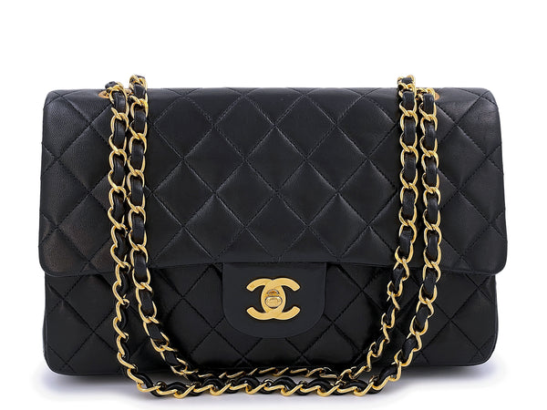 Chanel 1992 Vintage Black Medium Classic Double Flap Bag 24k GHW Lambskin - Boutique Patina