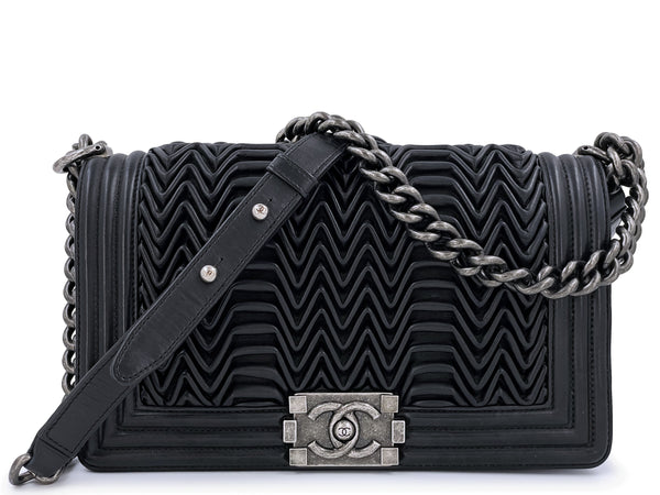 Chanel Black 3D Pleated Boy Flap Bag Medium Lambskin - Boutique Patina