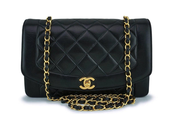 Chanel Black Lambskin Vintage Lambskin Diana Medium Classic Flap Bag 24k GHW - Boutique Patina