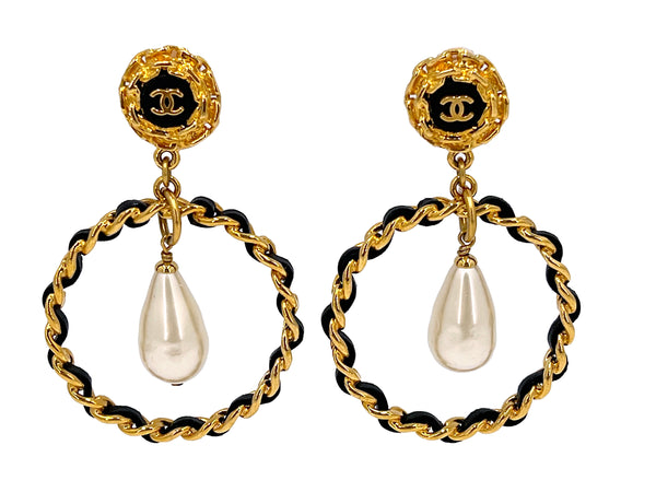 Chanel Vintage 95A Pearl Drop Woven Hoop Earrings - Boutique Patina