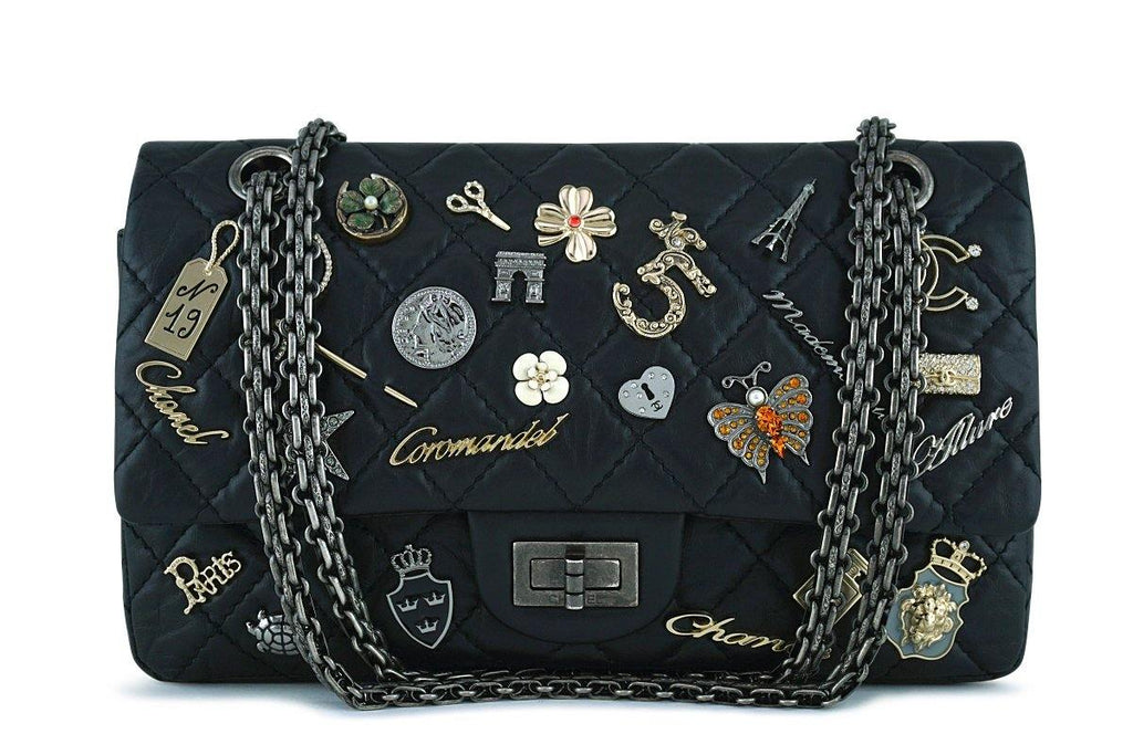 CHANEL Aged Calfskin Quilted Lucky Charms 2.55 Reissue Wallet On Chain WOC  Black 951823