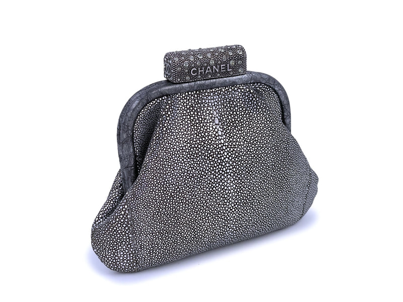 Chanel Limited Stingray Crystals Degrade Framed Evening Clutch Bag Silver - Boutique Patina