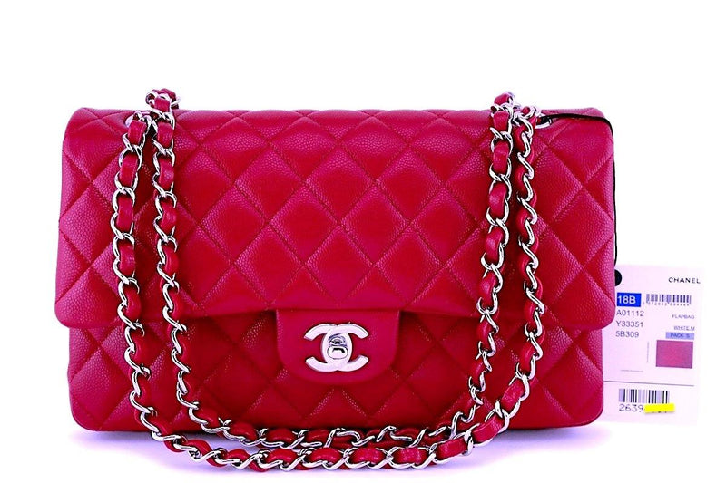 NWT 18B Chanel Red-Pink Caviar Medium Classic Double Flap Bag SHW - Boutique Patina