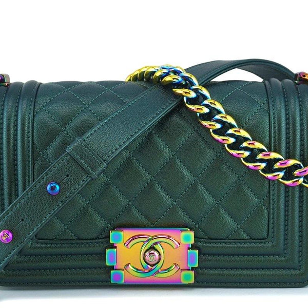 16C Chanel Iridescent Emerald Green Small Boy Classic Flap Bag