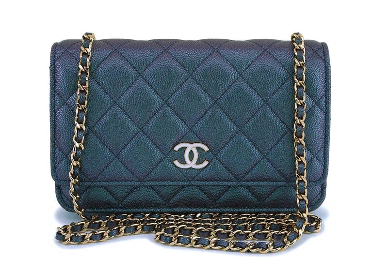 NIB 19S Chanel Iridescent Black Caviar Classic Wallet on Chain