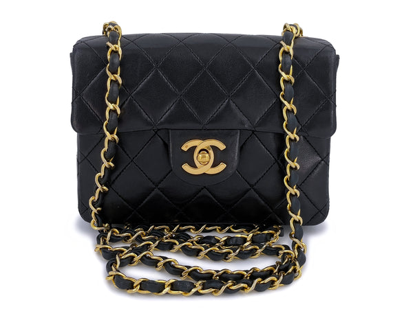 Chanel Vintage Black Square Mini Classic Flap Bag 24k GHW Lambskin - Boutique Patina