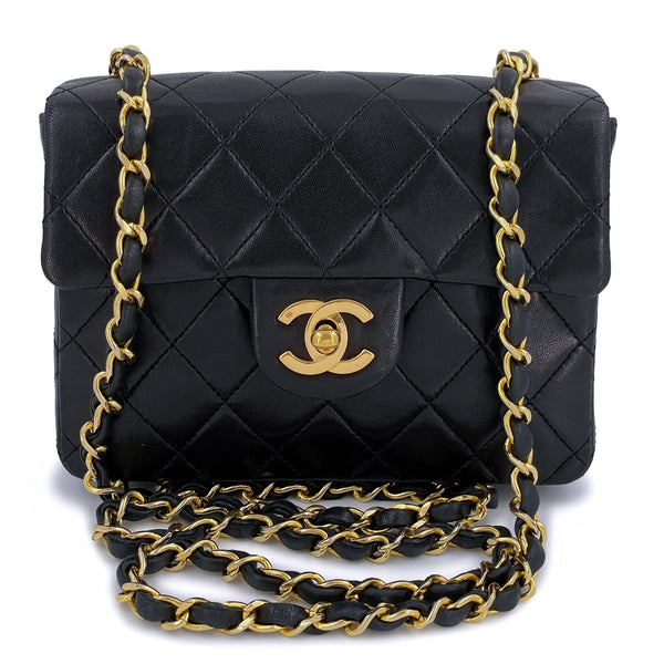 Chanel Vintage Black Square Mini Classic Flap Bag 24k GHW Lambskin