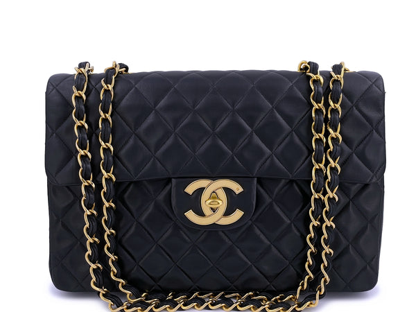 Chanel Black Vintage Maxi "Jumbo XL" Classic Flap Bag 24k GHW Lambskin - Boutique Patina