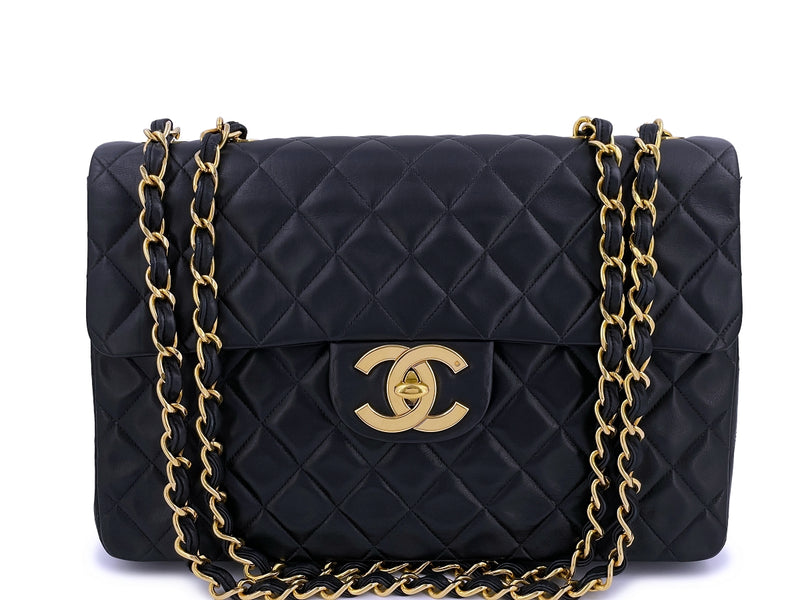 Chanel Black Vintage Maxi Jumbo XL Classic Flap Bag 24k GHW