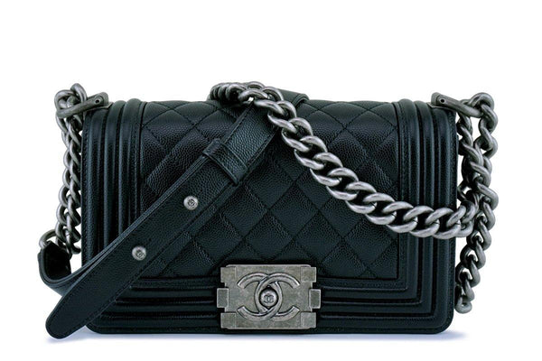 NIB Chanel Black Caviar Small Boy Classic Flap Bag RHW - Boutique Patina