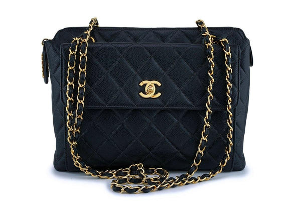 Chanel Vintage Black Caviar Flap Pocket Timeless Tote Bag 24k GHW - Boutique Patina