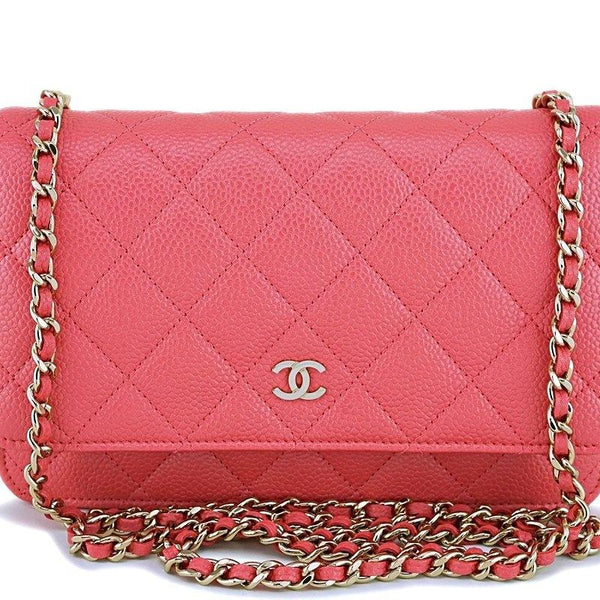 New 18S Chanel Pink Caviar Classic Quilted WOC Wallet on Chain