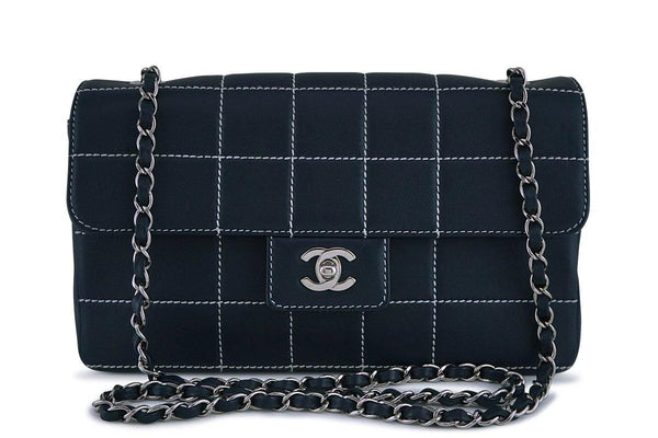 Chanel Navy Blue-Black Quilted Contrast Stitch Classic Flap Bag - Boutique Patina