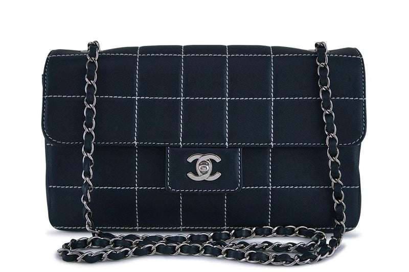 Chanel Navy Blue-Black Quilted Contrast Stitch Classic Flap Bag