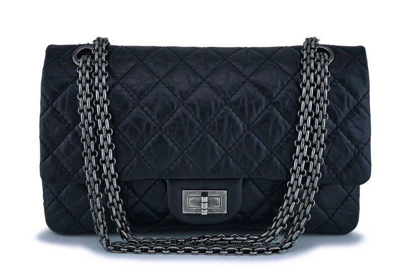 Chanel Black Reissue 2.55 Medium 225 Classic Double Flap Bag RHW