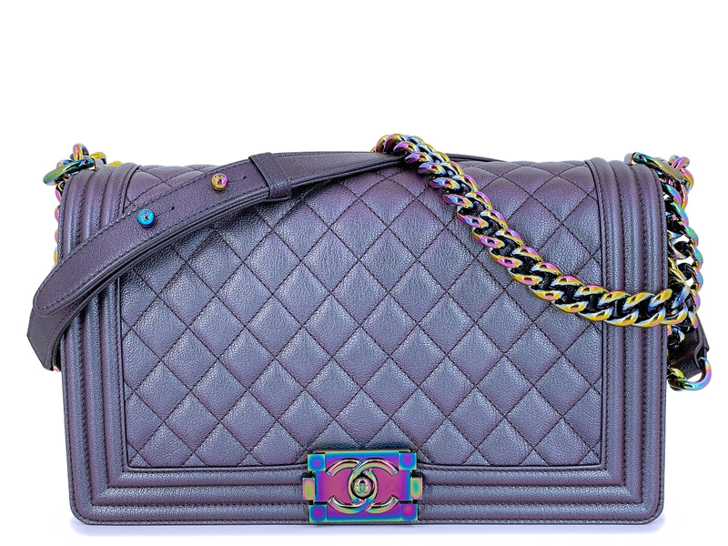 16C Chanel Iridescent Purple Mermaid Rainbow Classic Medium Large Boy Bag - Boutique Patina