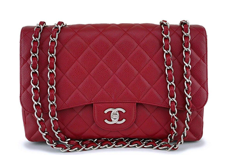 Authentic Chanel Red Tote Handbag With CC Chain Rare 