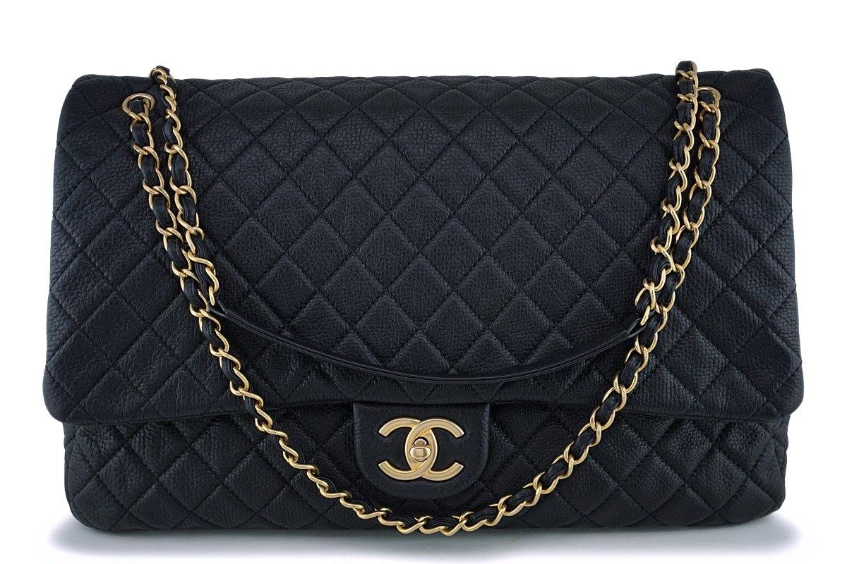 Chanel Black Ltd Airlines Runway Travel XXL Classic Flap Bag GHW Boutique Patina